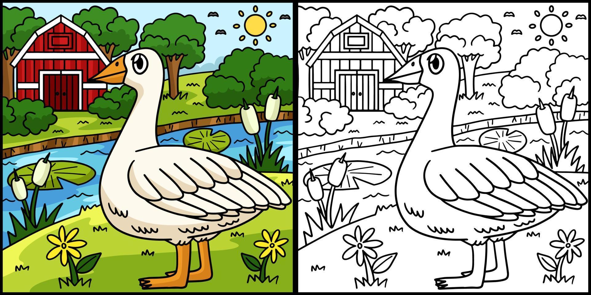 Goose Coloring Page Colored Illustration vector
