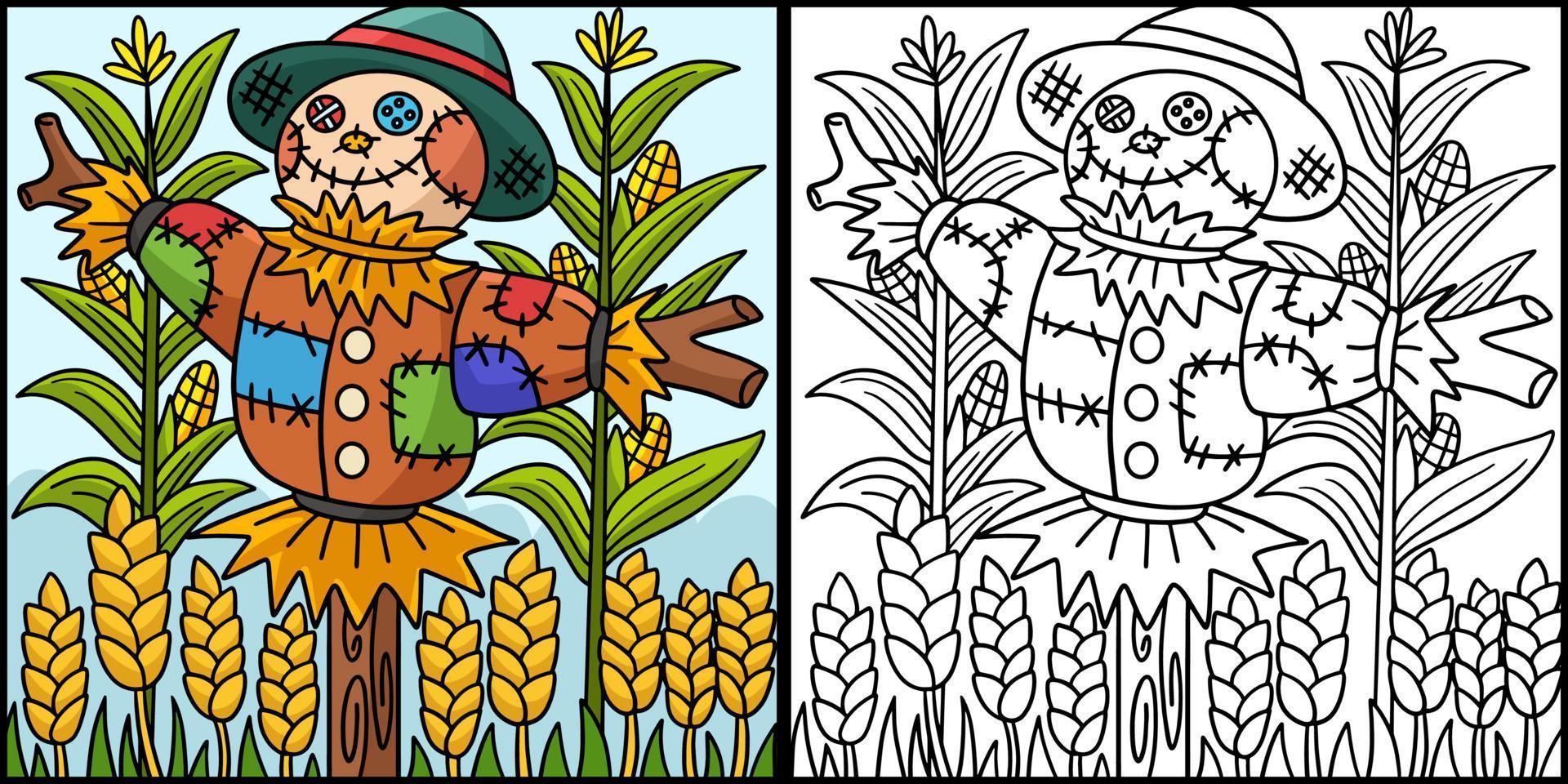 Scarecrow Stock Coloring Page Colored Illustration vector