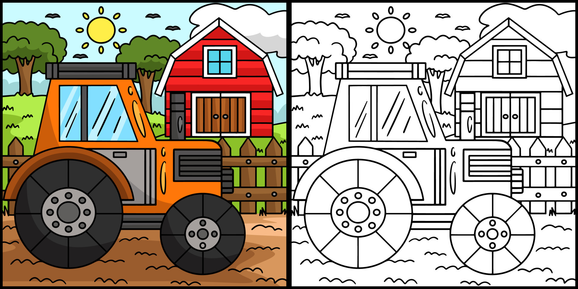 Tractor with Face Vehicle Coloring Page for Kids 10002498 Vector Art at  Vecteezy