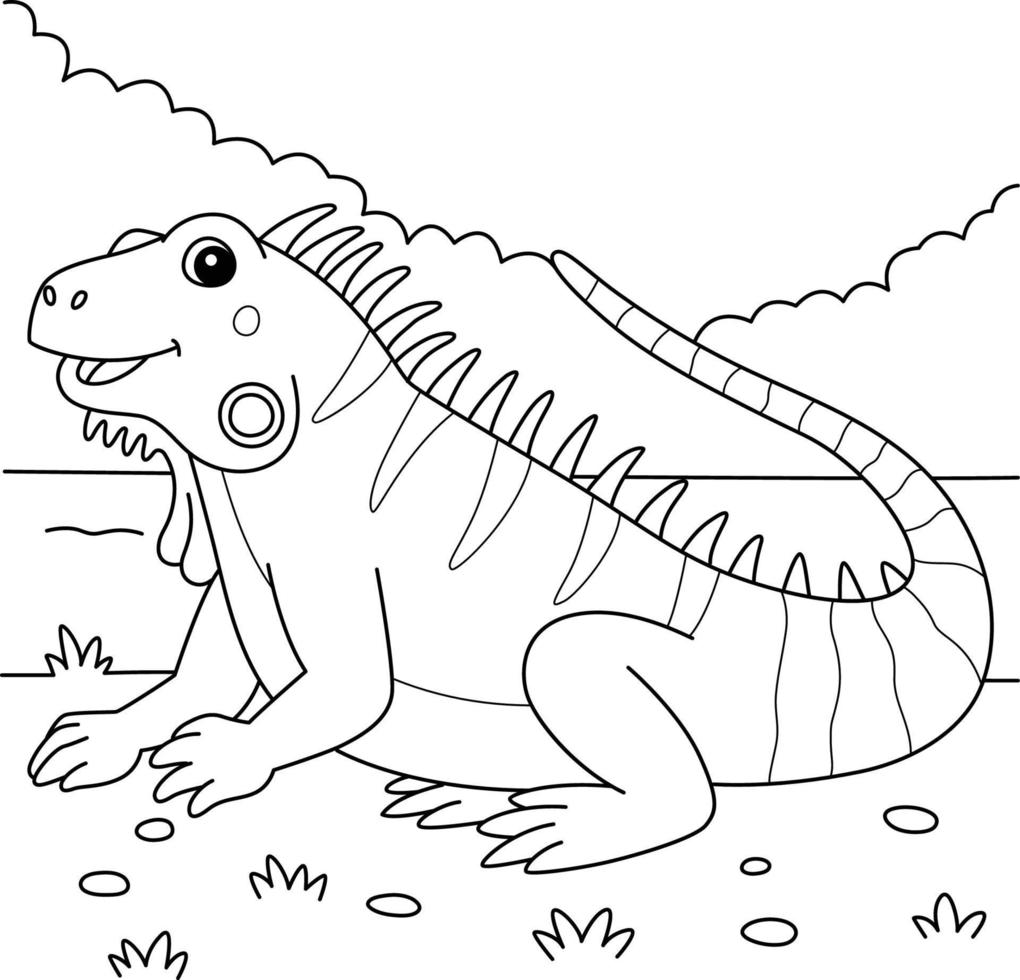 Página para colorear de animales iguana para niños vector