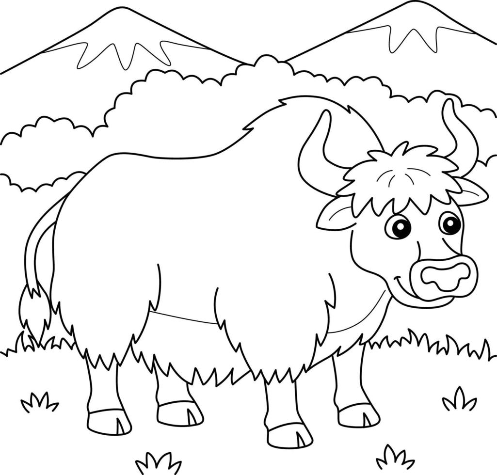 Yak Animal Coloring Page for Kids vector