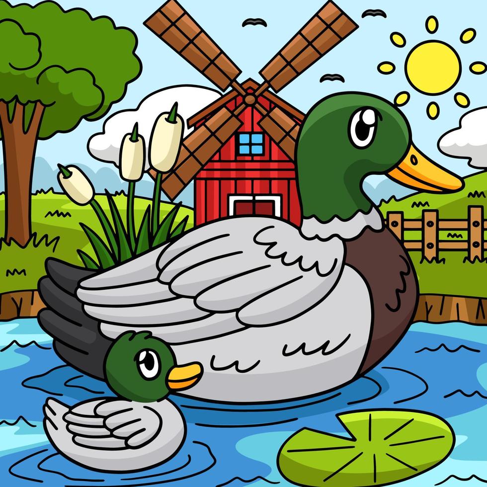 Duck Animal Colored Cartoon Illustration vector