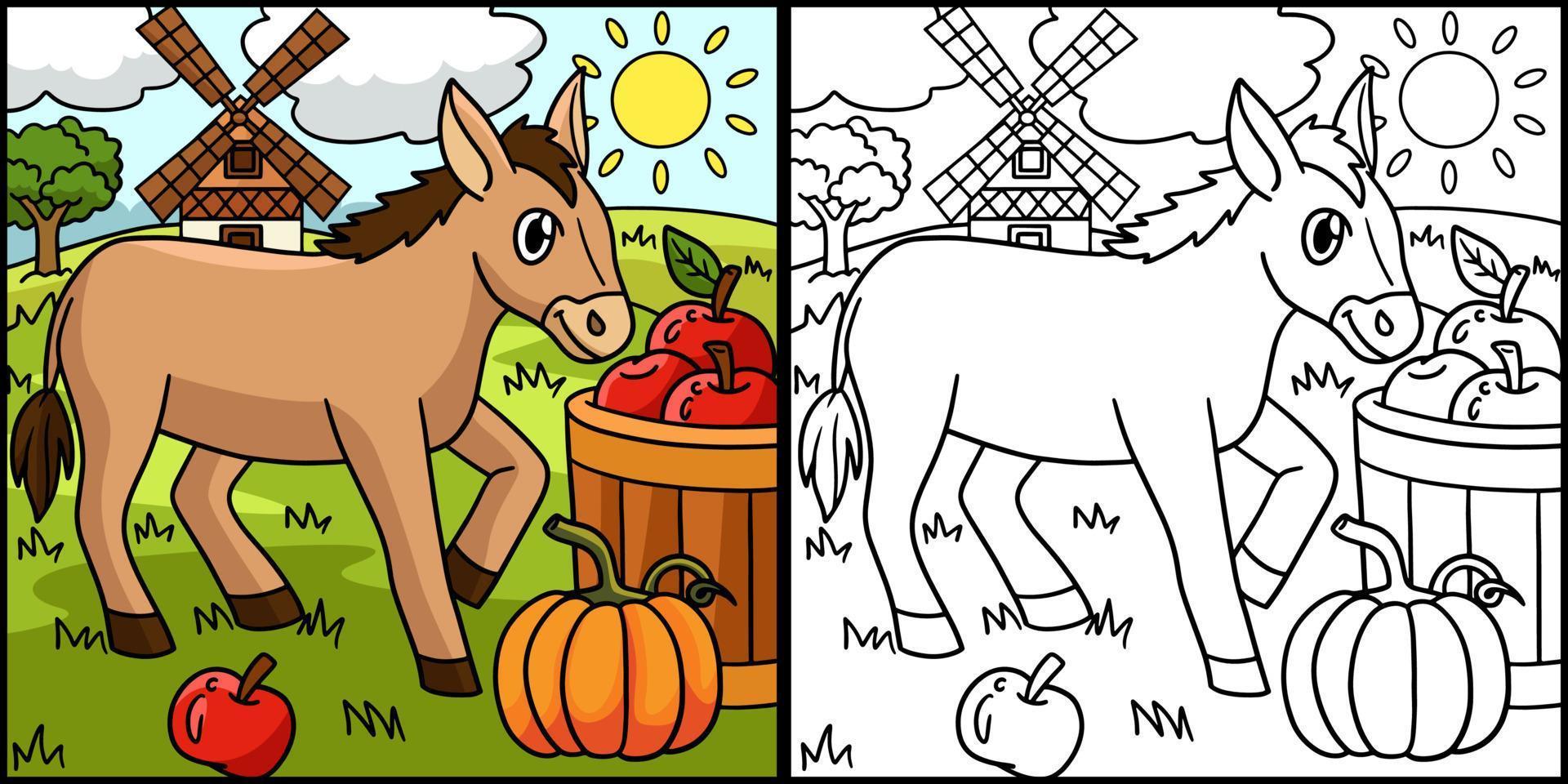 Donkey Coloring Page Colored Illustration vector