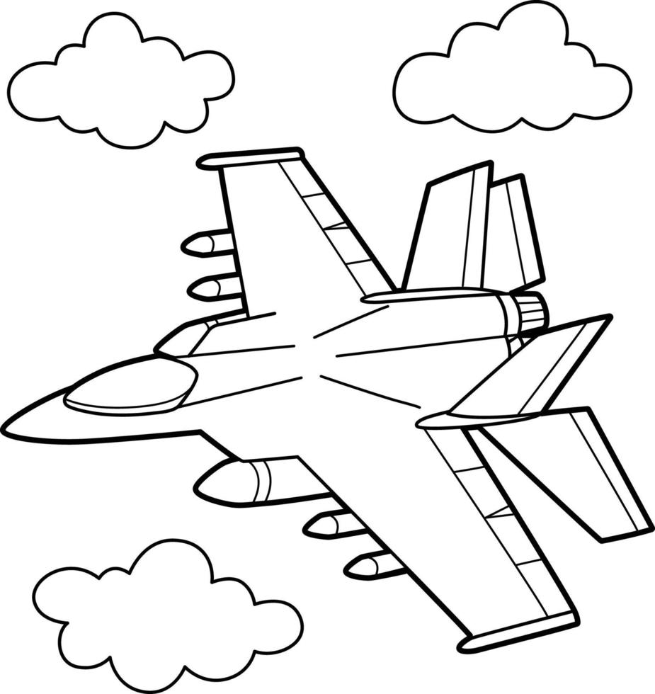 Jet Fighter Vehicle Coloring Page for Kids vector