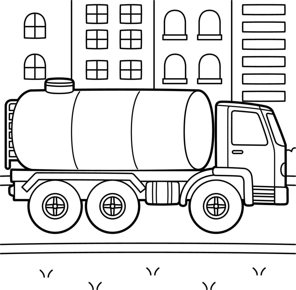 Water Truck Vehicle Coloring Page for Kids vector