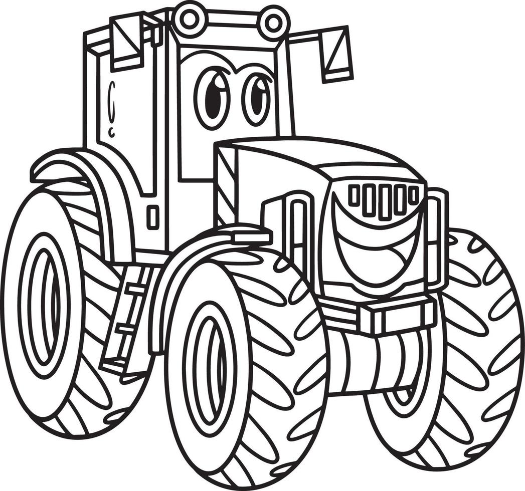 tractor con vehículo de cara página para colorear para niños vector