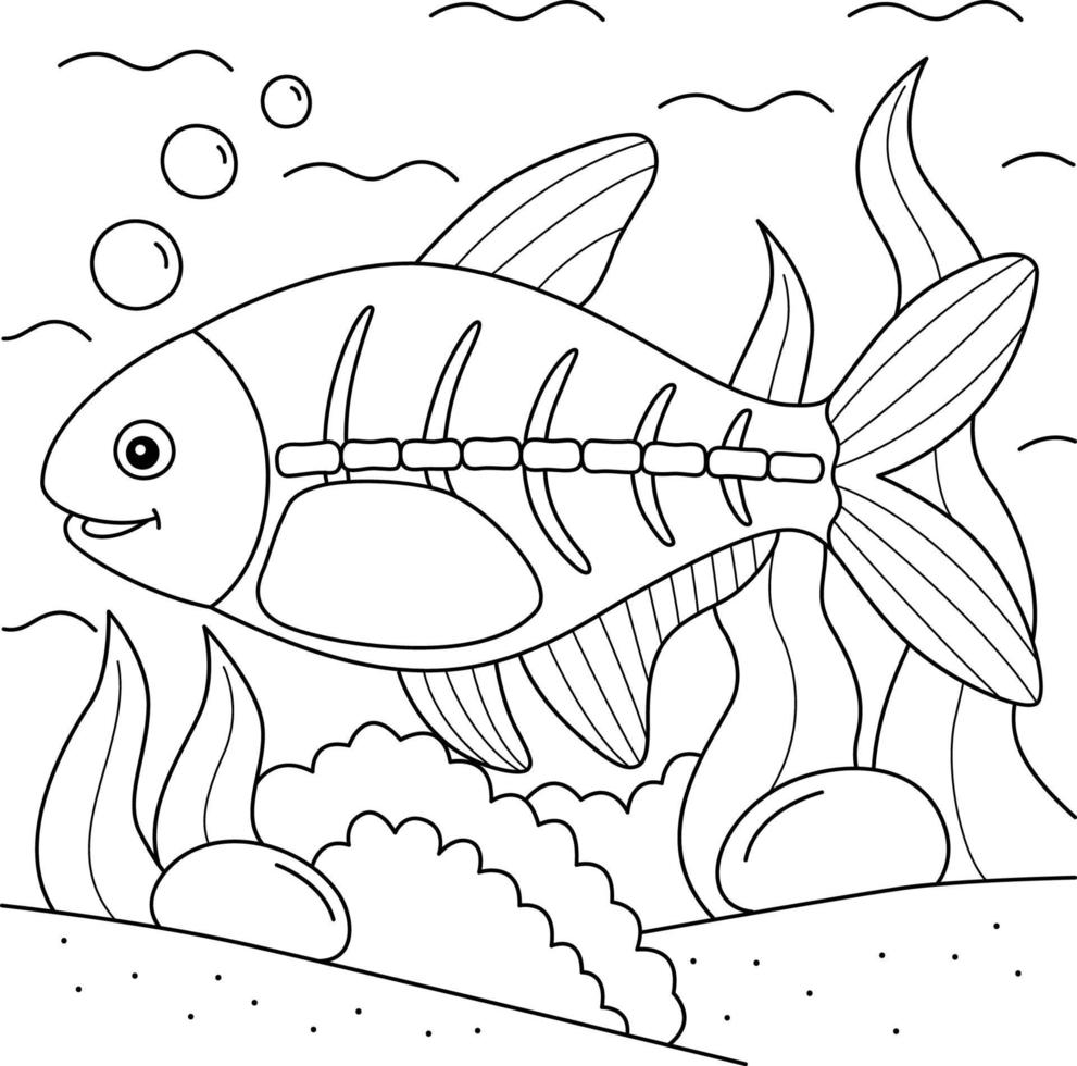 página para colorear de animales de peces de rayos x para niños vector
