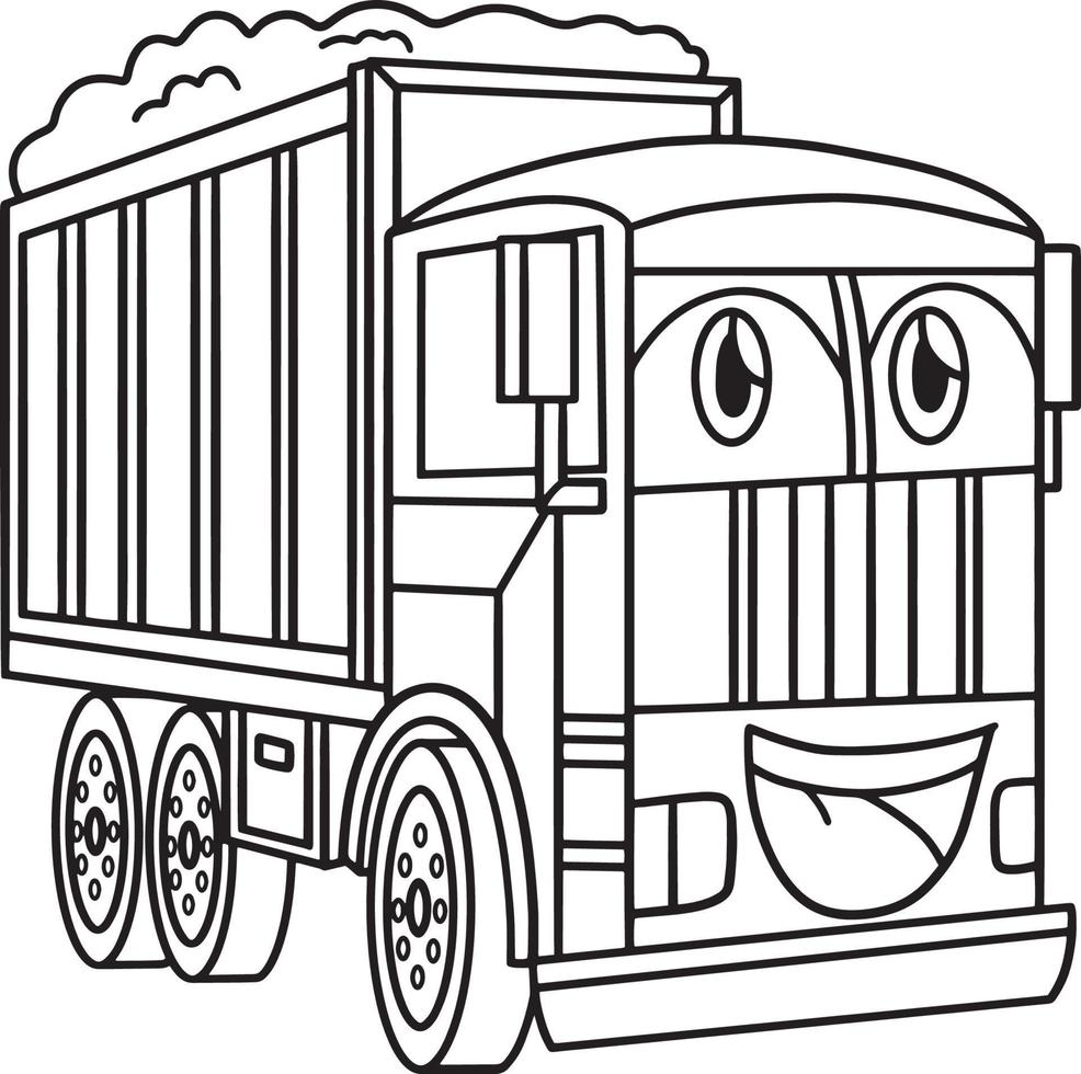 Dump Truck with Face Vehicle Coloring Page vector