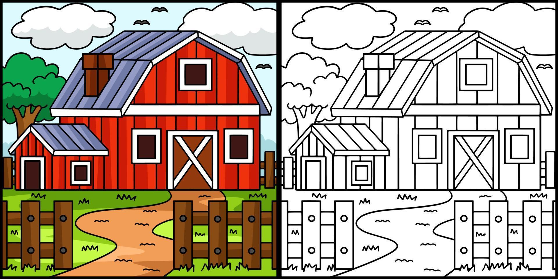 Farmhouse Coloring Page Colored Illustration vector