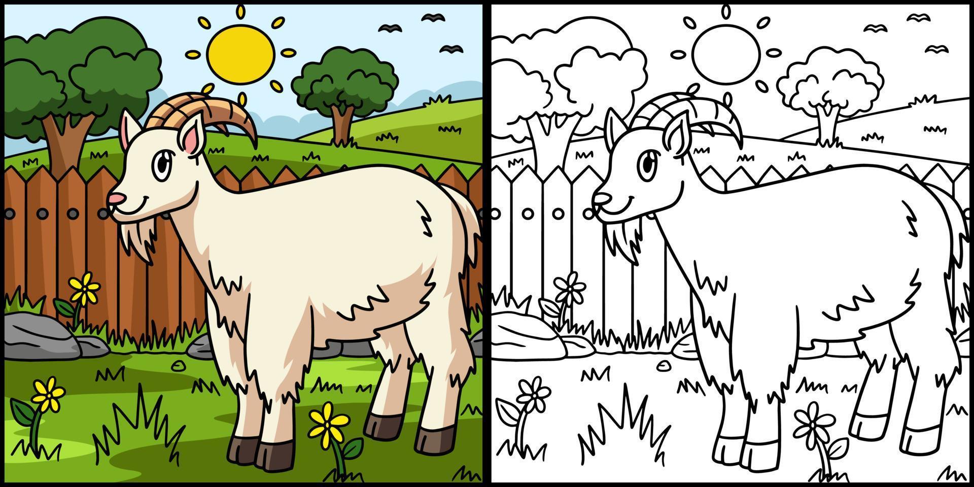 Goat Coloring Page Colored Illustration vector