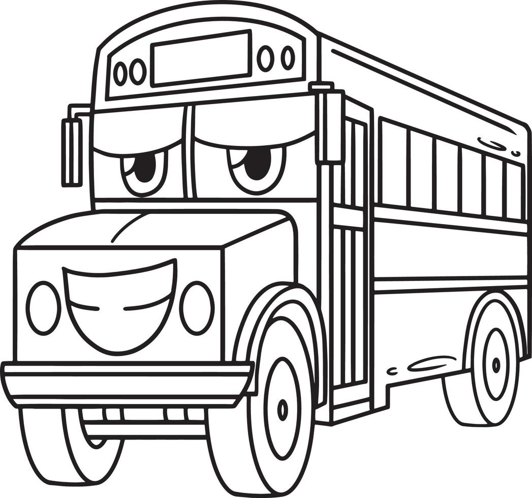 School Bus with Face Vehicle Coloring Page vector