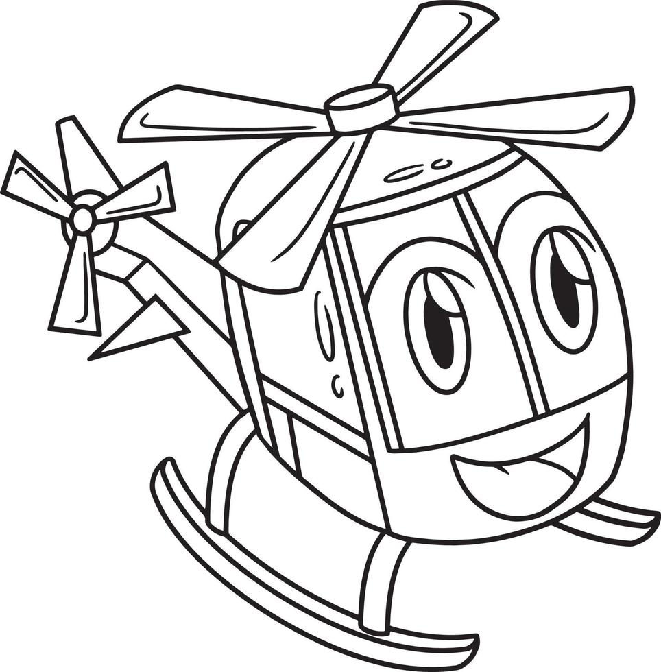 Helicóptero con cara de vehículo para colorear página vector