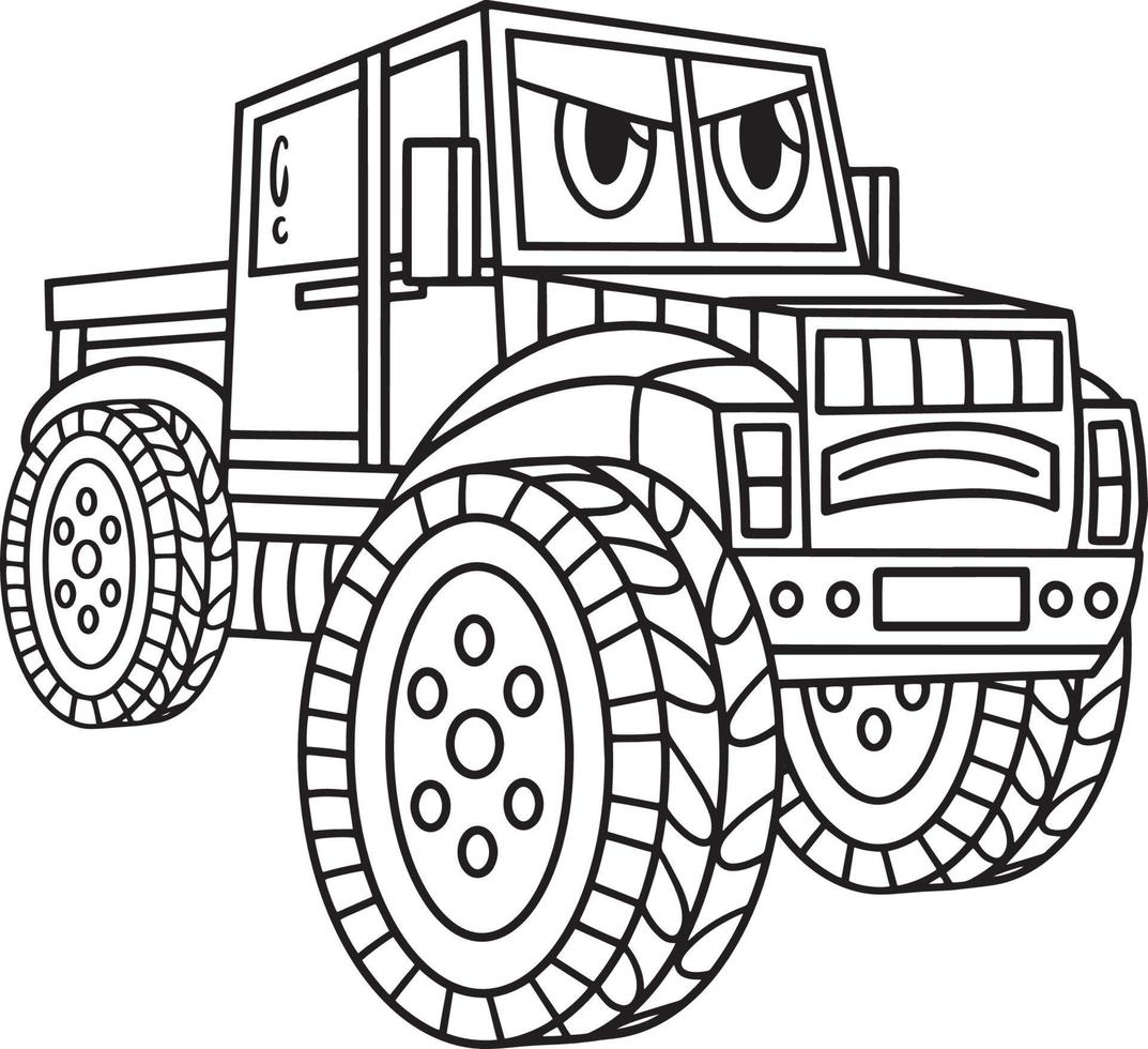 Off-Road Truck with Face Vehicle Coloring Page vector