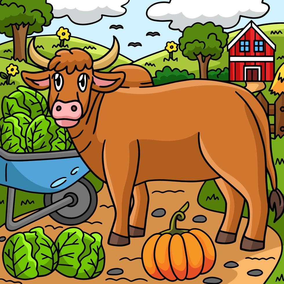 Ox Animal Colored Cartoon Illustration vector