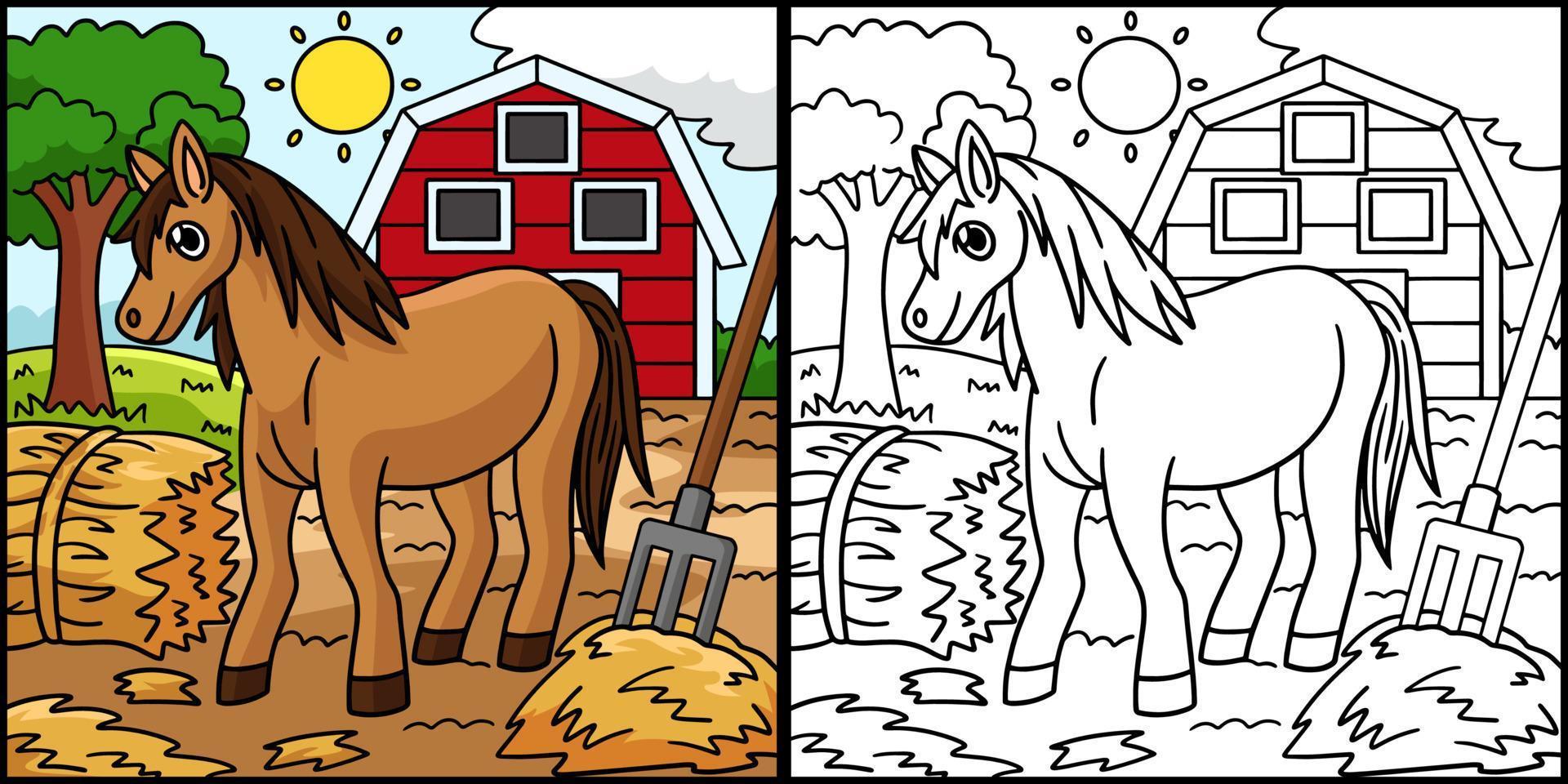 Horse Coloring Page Colored Illustration vector
