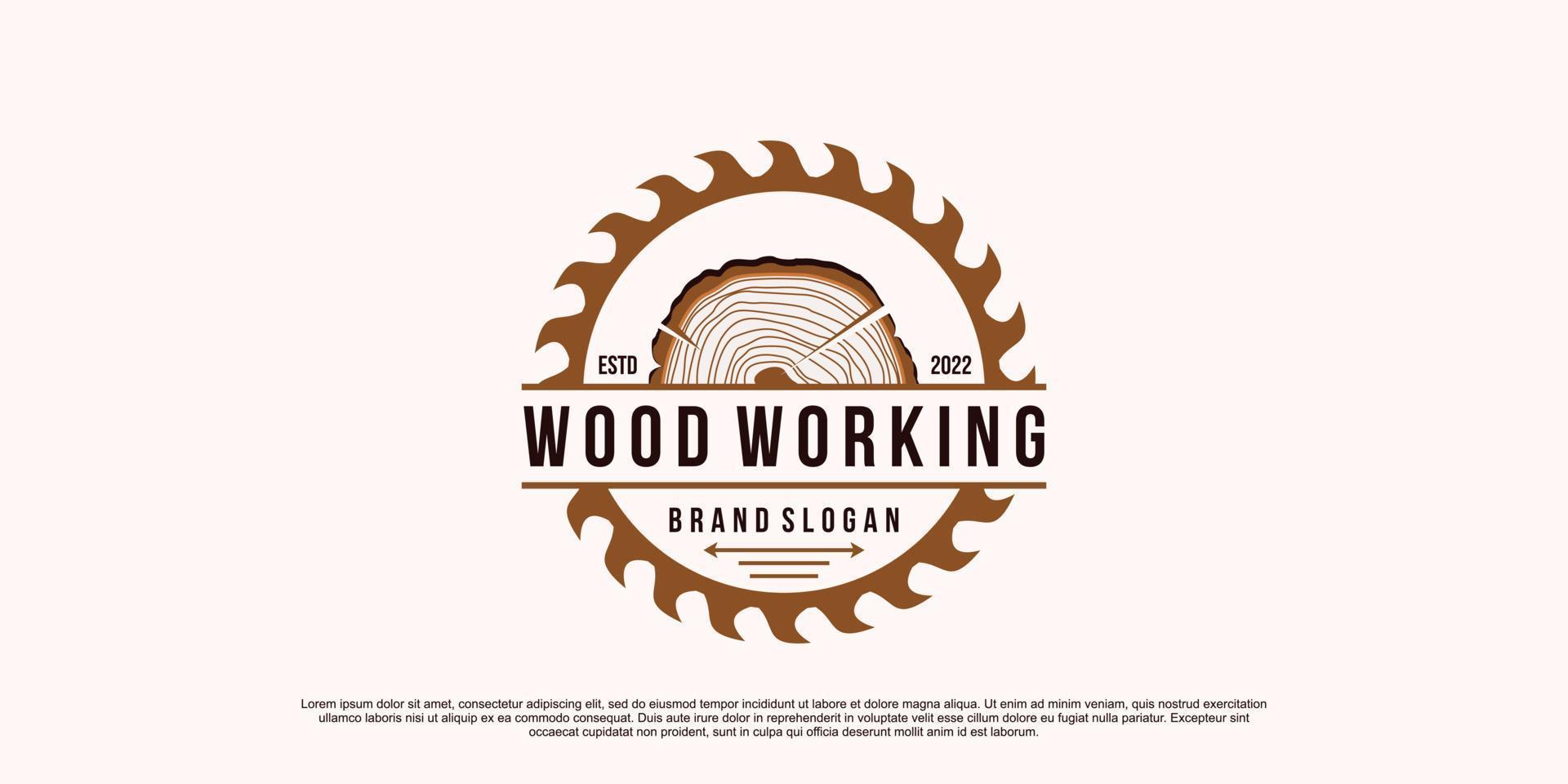 diseño de logotipo de trabajo en madera con vector premium de concepto único creativo