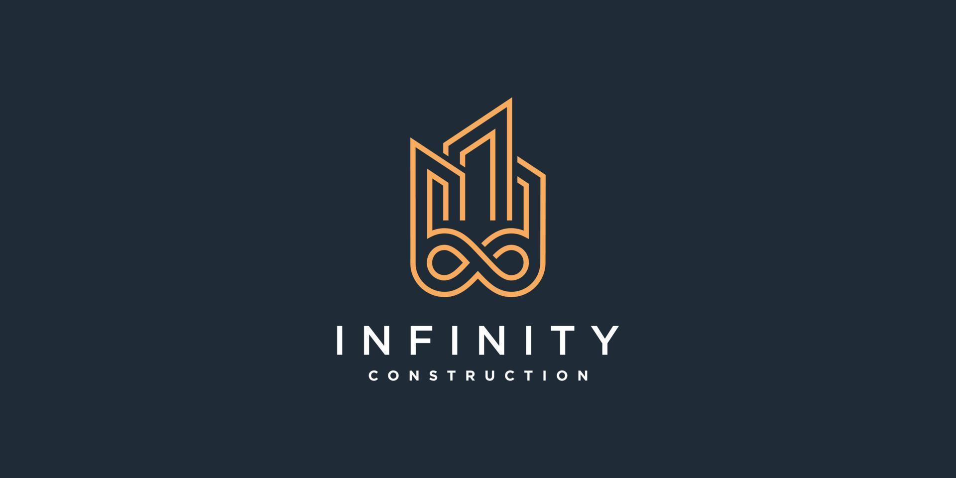 diseño de logotipo de construcción con concepto de elemento infinito creativo vector premium