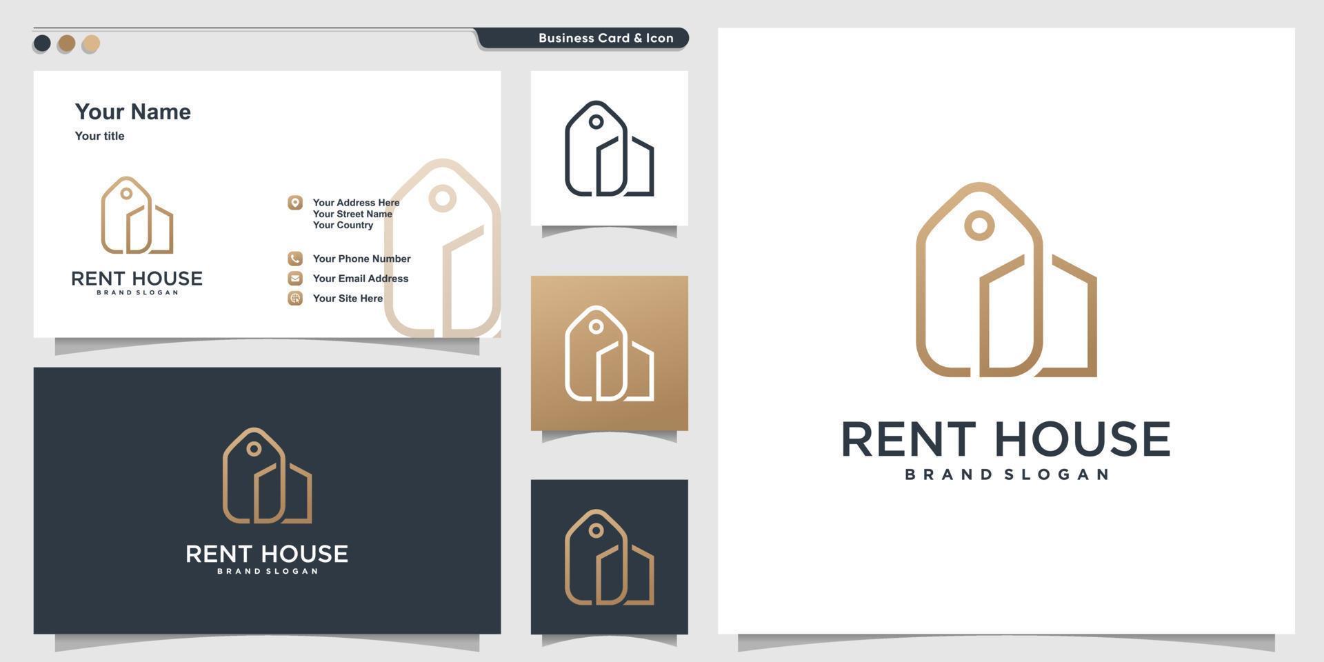 Rent house logo design with line art concept Premium Vector