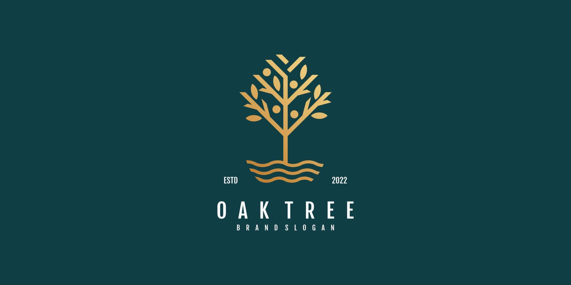 Oak tree logo design with creative element concept Premium Vector