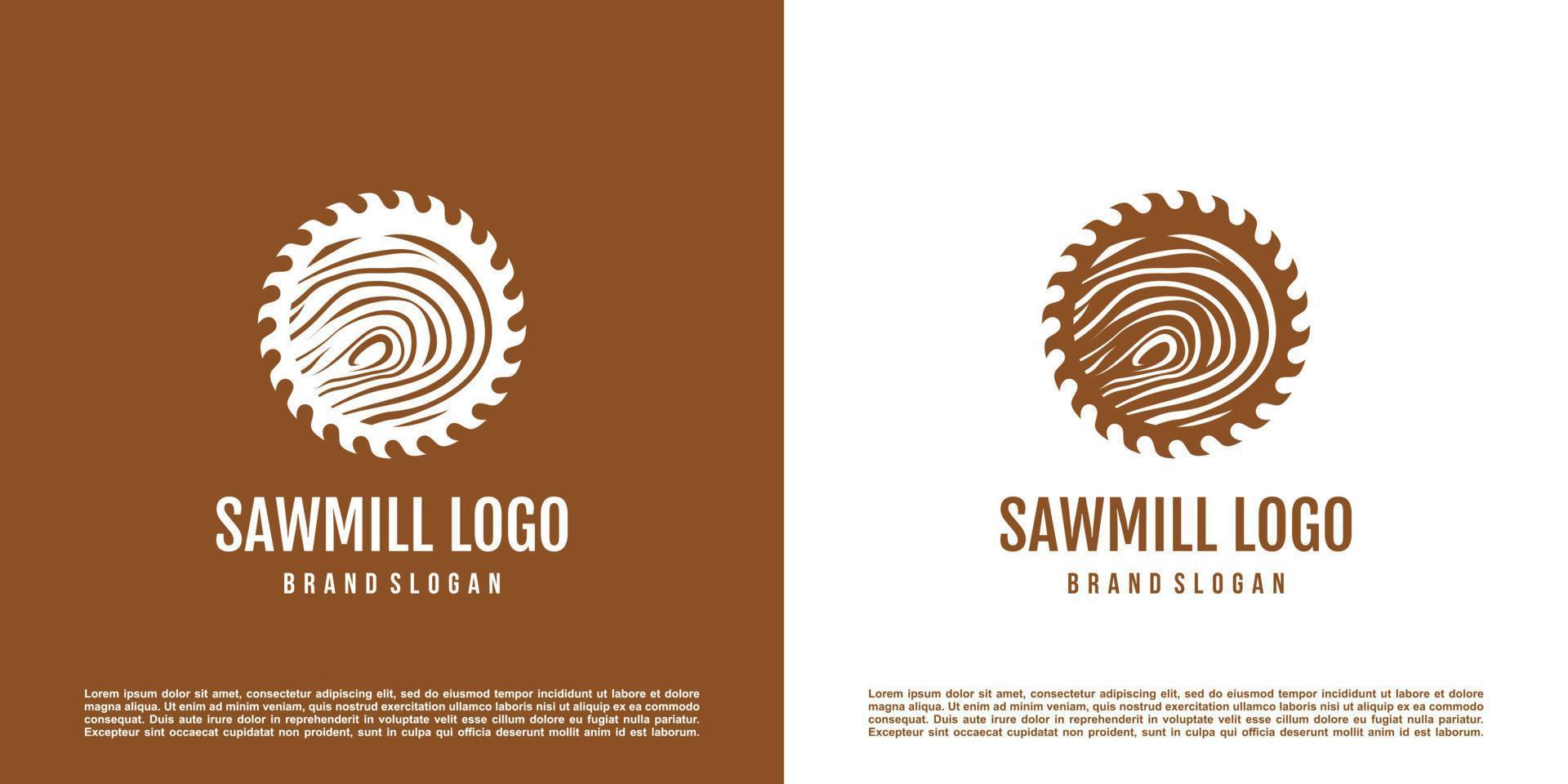 Saw mill logo design with creative element concept Premium Vector