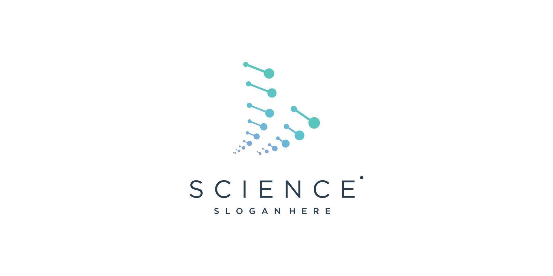 diseño de logotipo de ciencia con vector premium de concepto de punto y línea