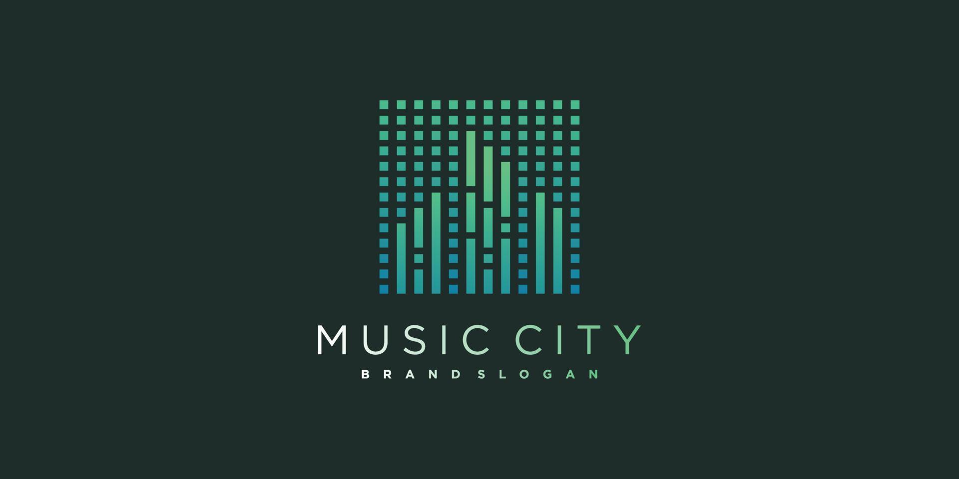 Music logo design with creative element city concept Premium Vector