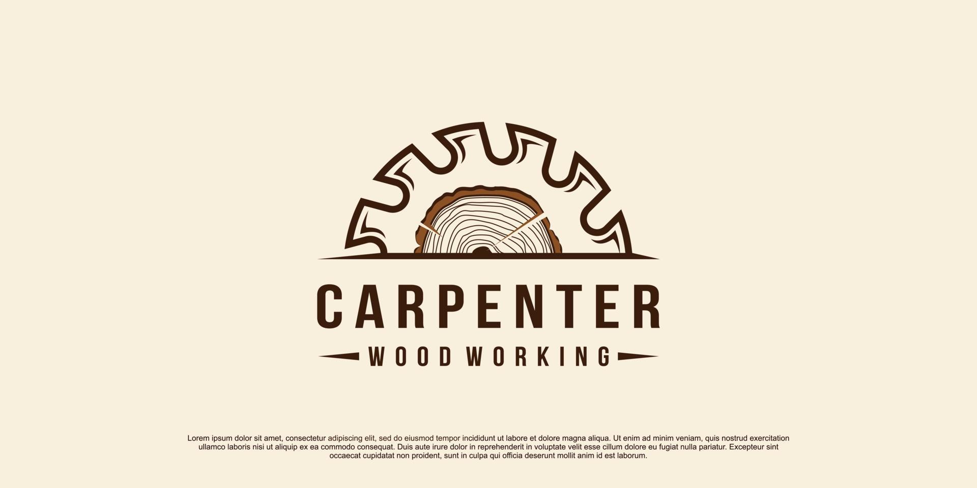 diseño de logotipo de carpintero con vector premium de concepto único