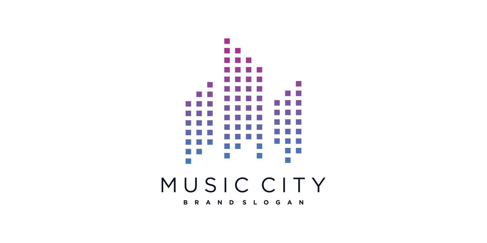 Music logo design with creative element city concept Premium Vector