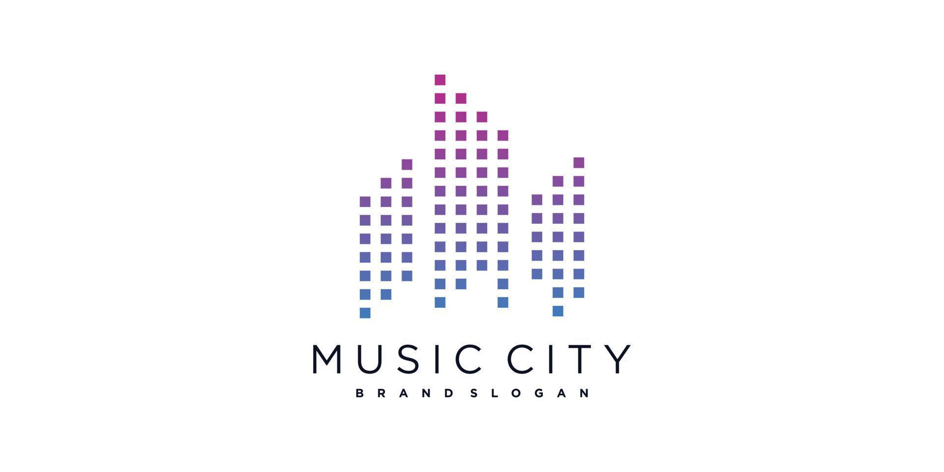 diseño de logotipo de música con vector premium de concepto de ciudad de elemento creativo