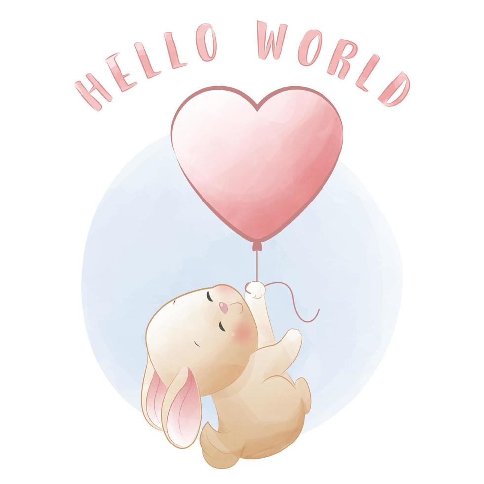 Baby milestone animals card cute rabbit flying with love shaped balloon vector