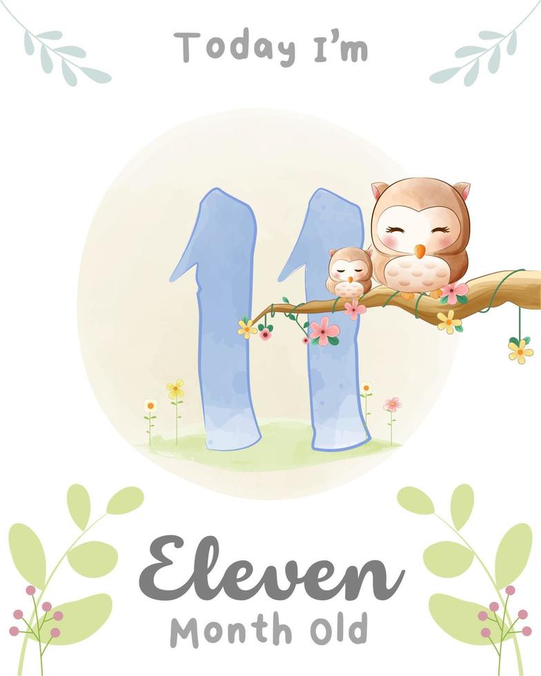 Cute Mom and Baby Owl, Baby Milestone Cards Cute Animals vector