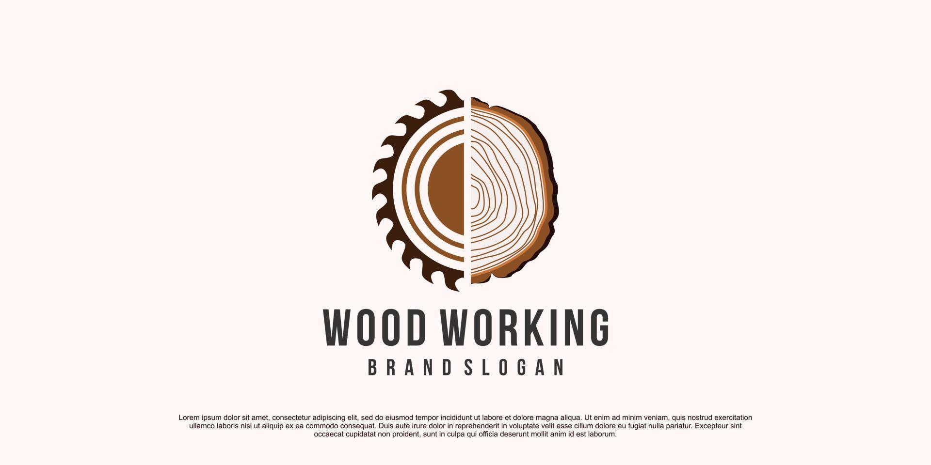 diseño de logotipo de trabajo en madera con vector premium de concepto único creativo