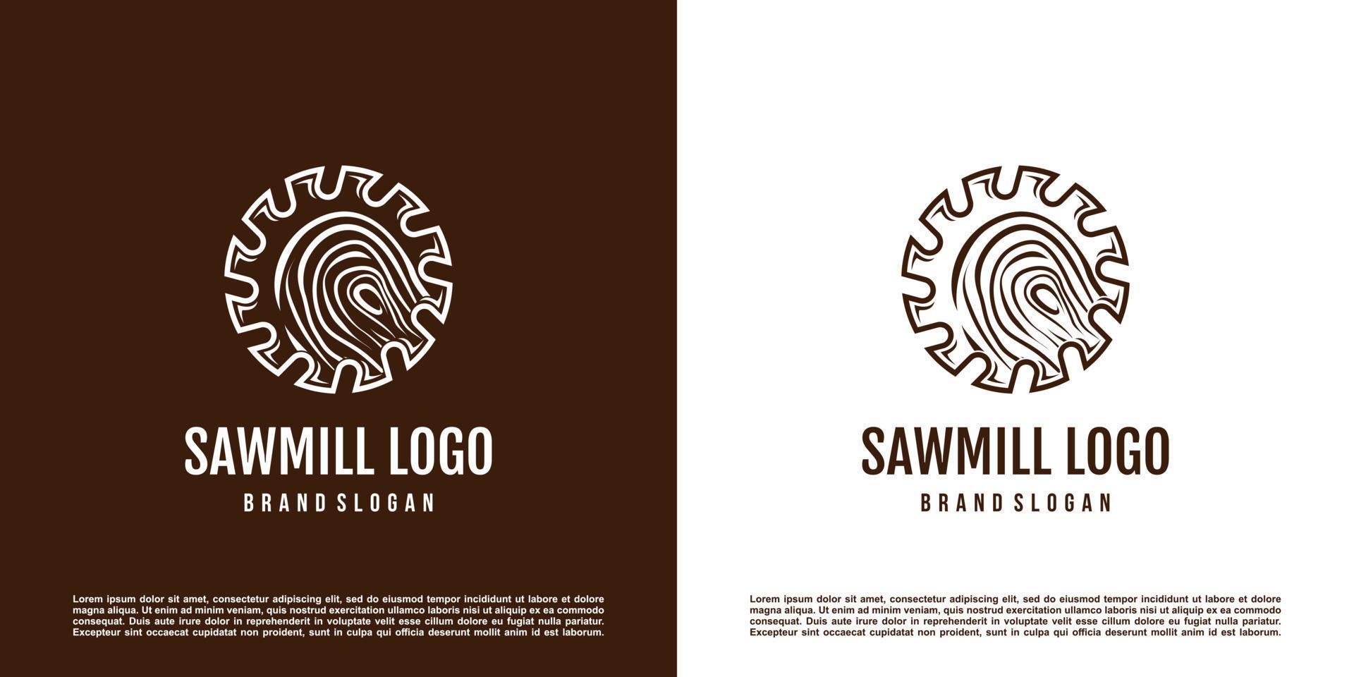 Saw mill logo design with creative element concept Premium Vector