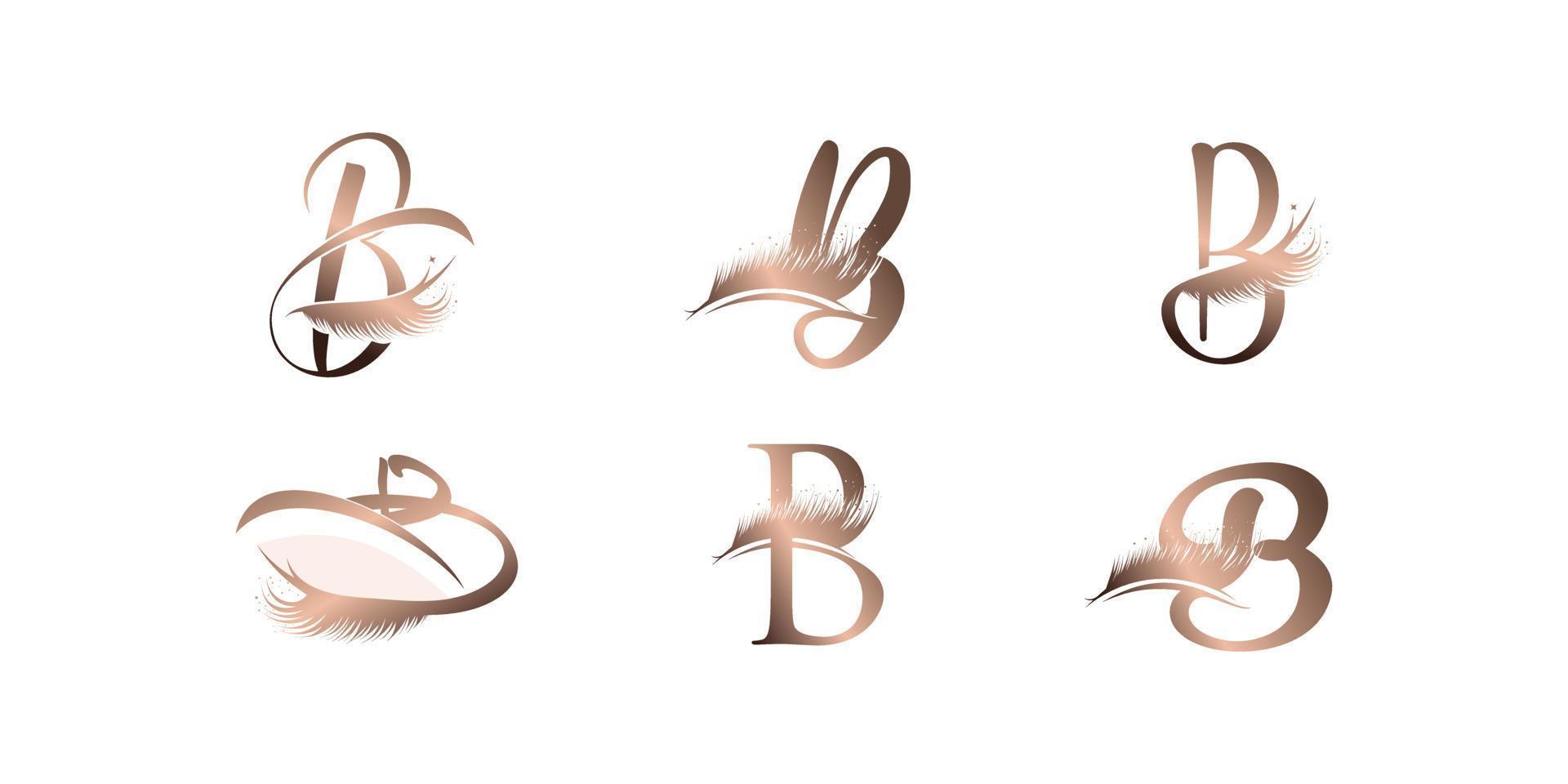 Lashes logo collection with creative letter B design Premium Vector