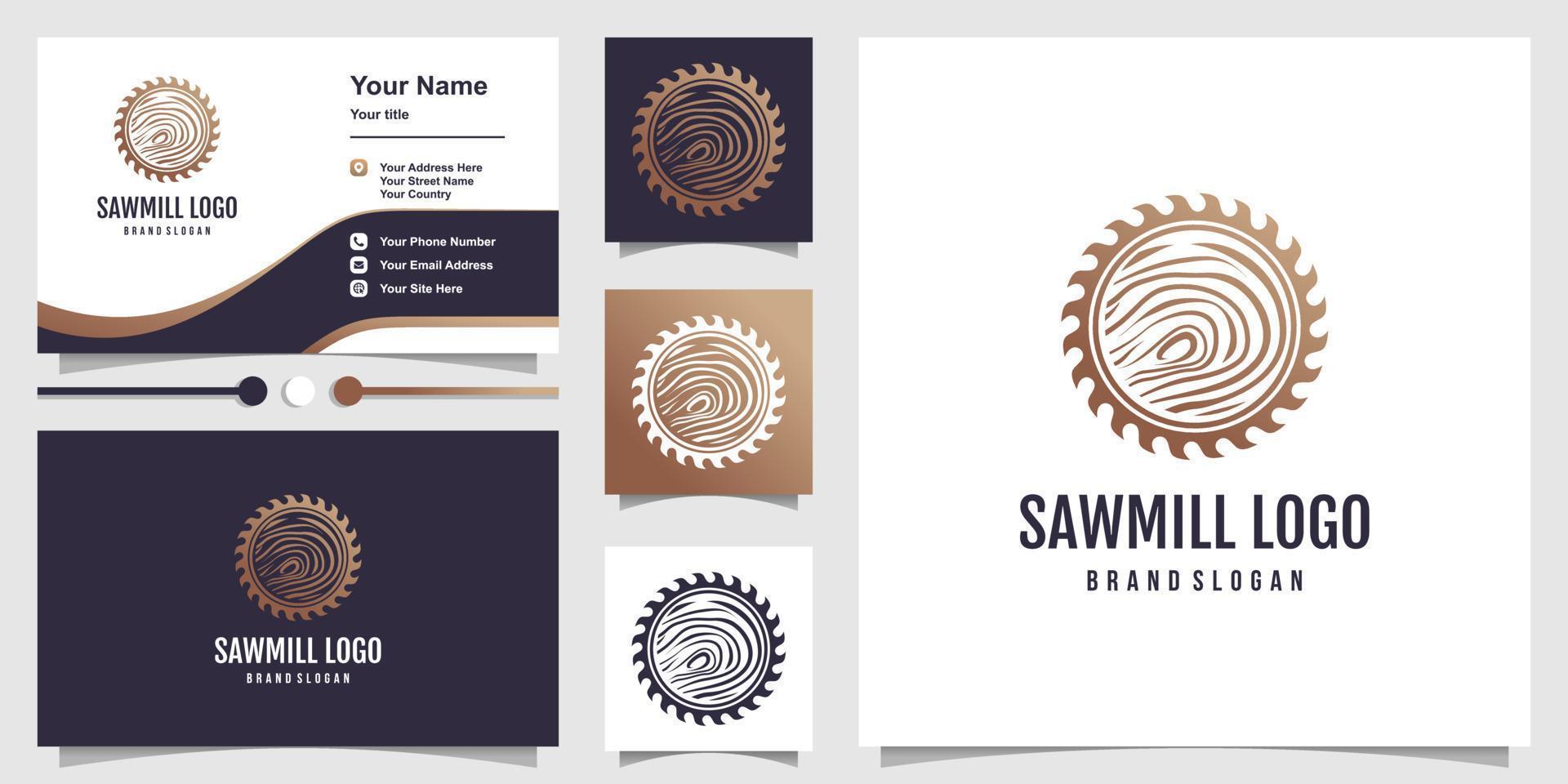 Saw mill logo design with creative element concept Premium Vector