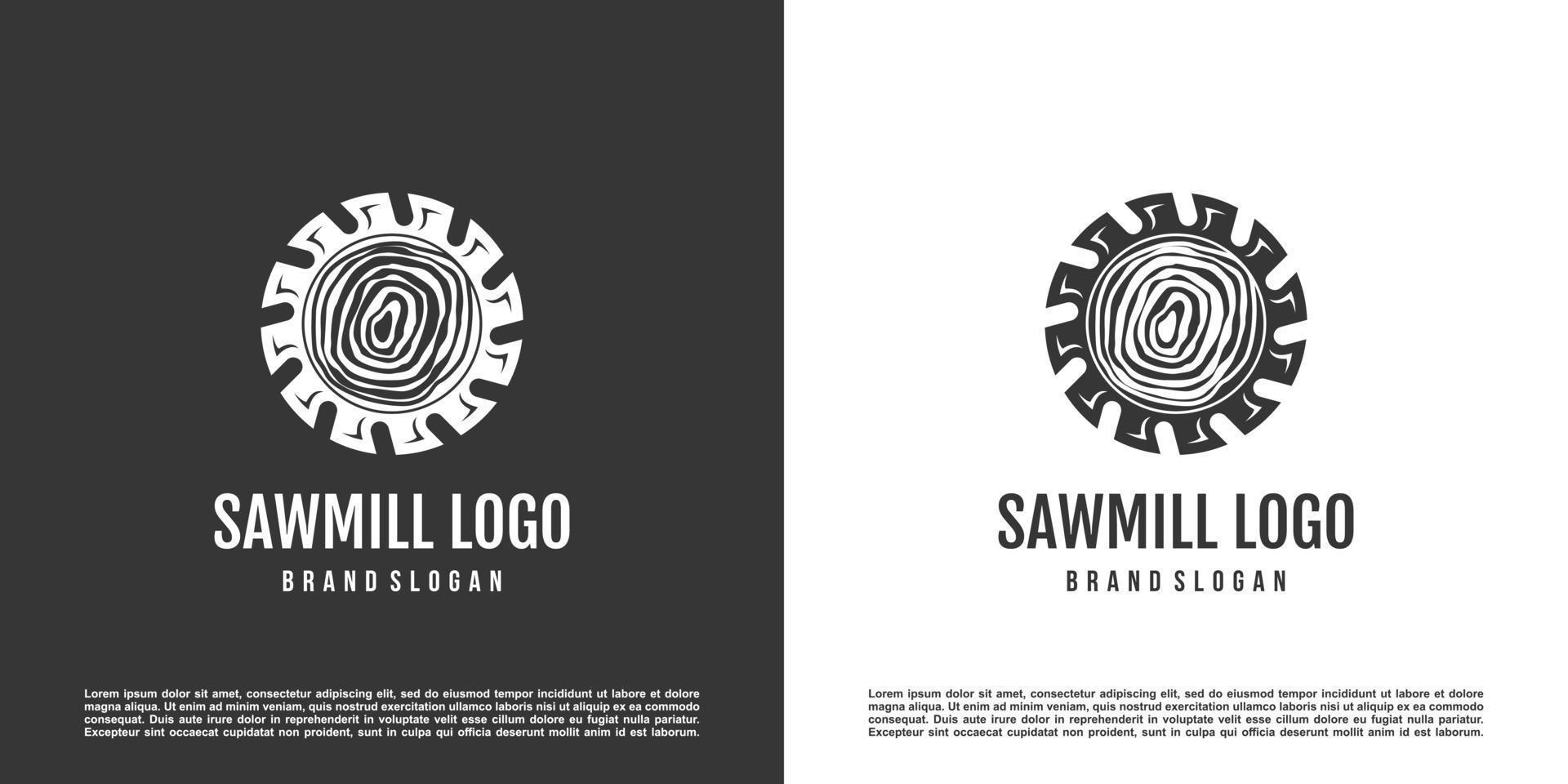 Saw mill logo design with creative element concept Premium Vector