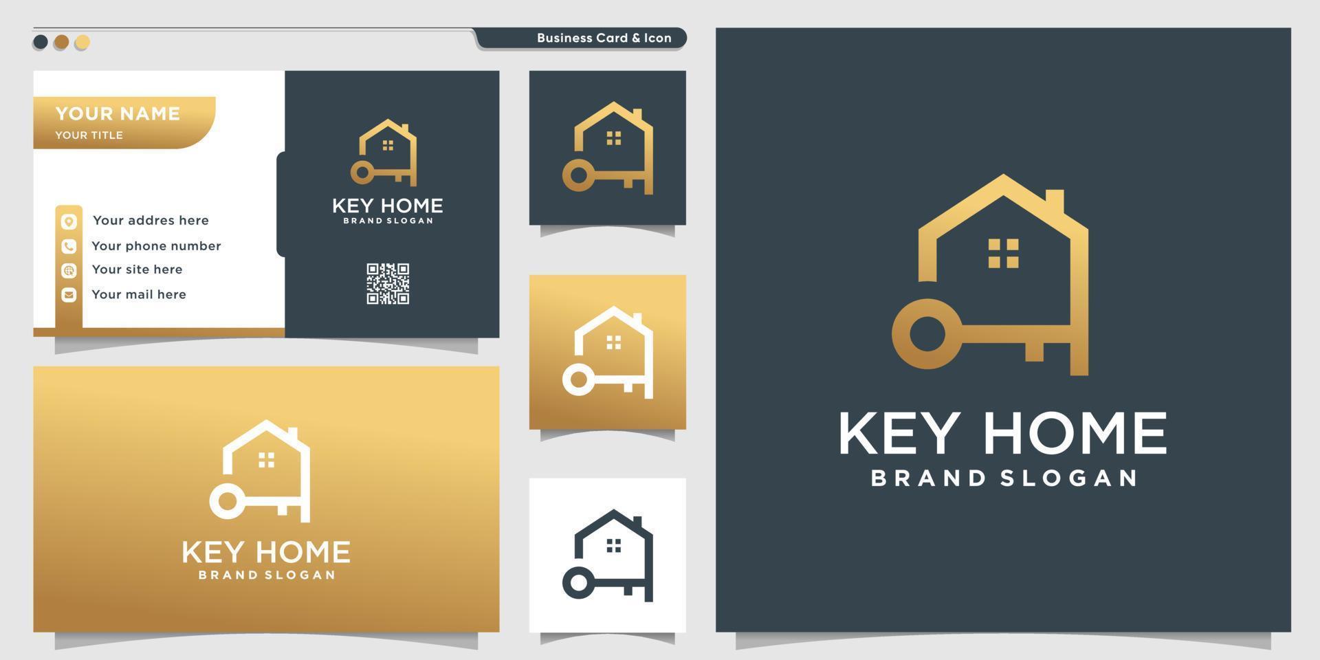 House logo design with creative key element concept Premium Vector