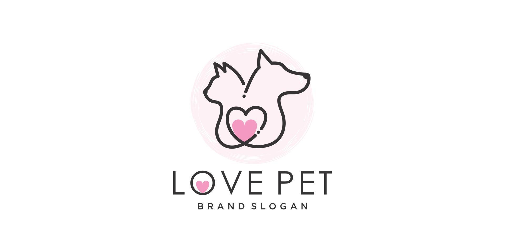 diseño de logotipo de amor de mascota con vector premium de estilo de línea creativa