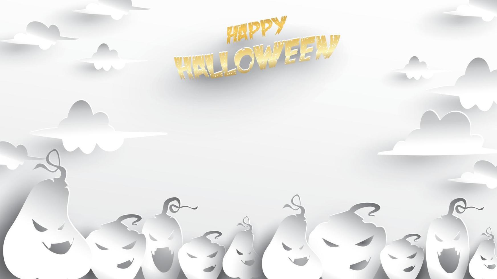 Halloween background with pumpkin paper art carving style. banner, poster, Flyer or invitation template party. Vector illustration.