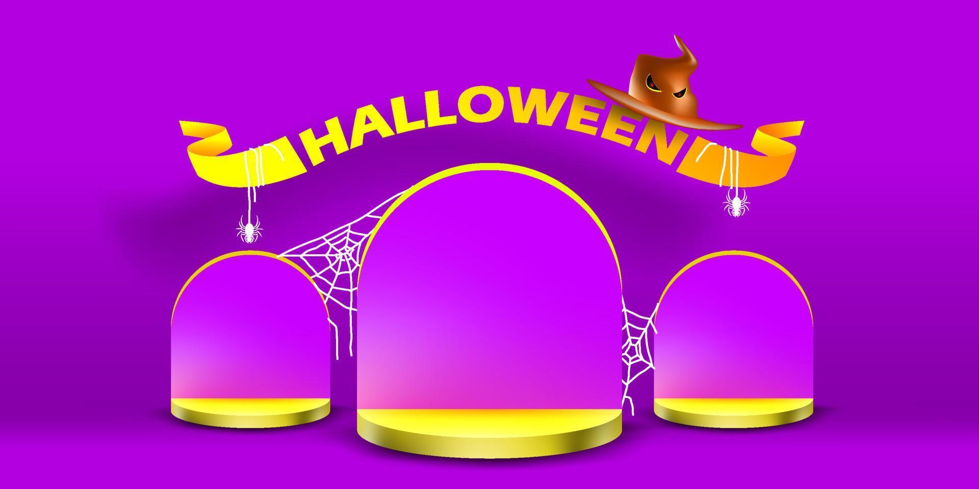 Simple podium and stage with halloween gravestone concept.Display product with witchcraft hat vector