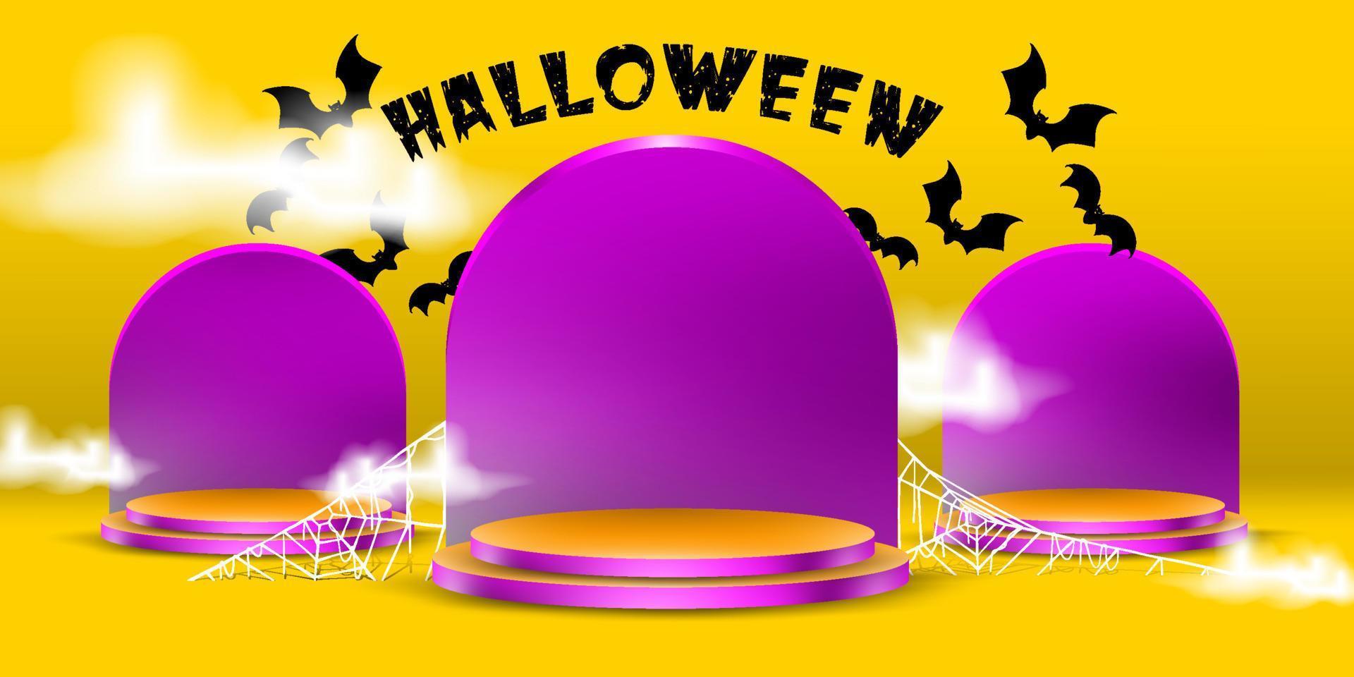 Stand and podium with halloween tombstone concept. Simple stage for product with halloween spider web vector