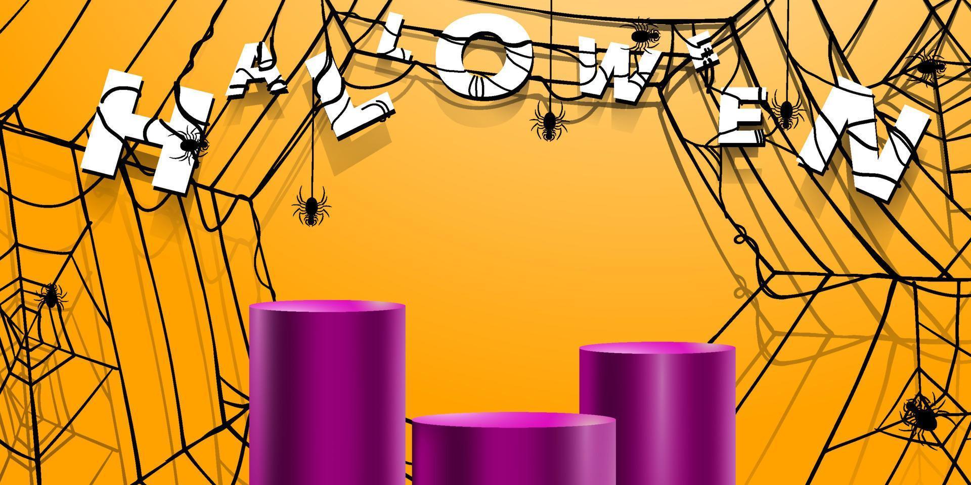Stage Showcase geometric shape with halloween spider web concept. Podium platform for product promo or discount vector