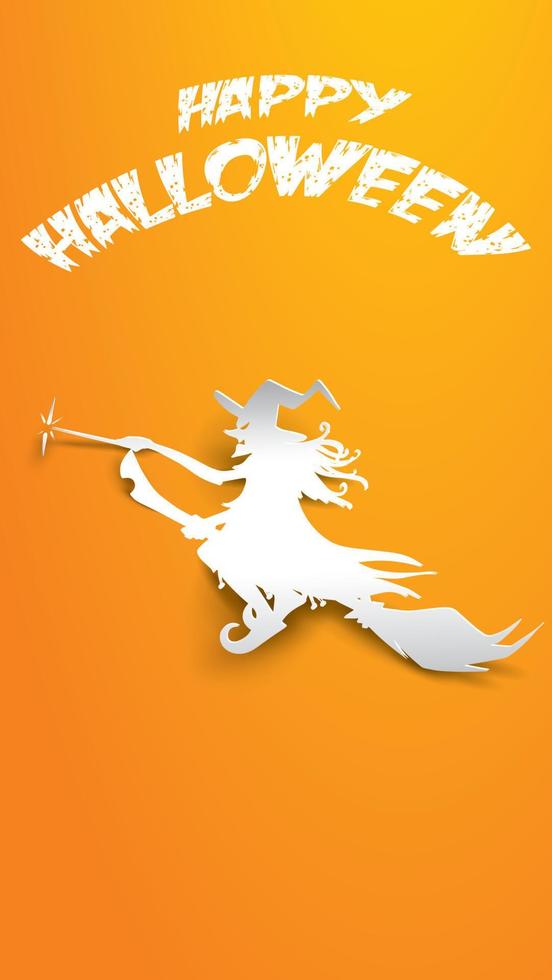 Halloween background with witch in paper art carving style. banner, poster, Flyer or invitation template party. Vector illustration.