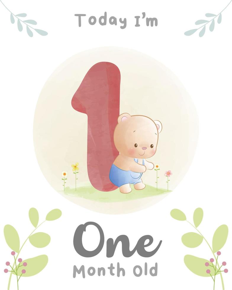 Cute baby bear, Baby shower milestone cards vector