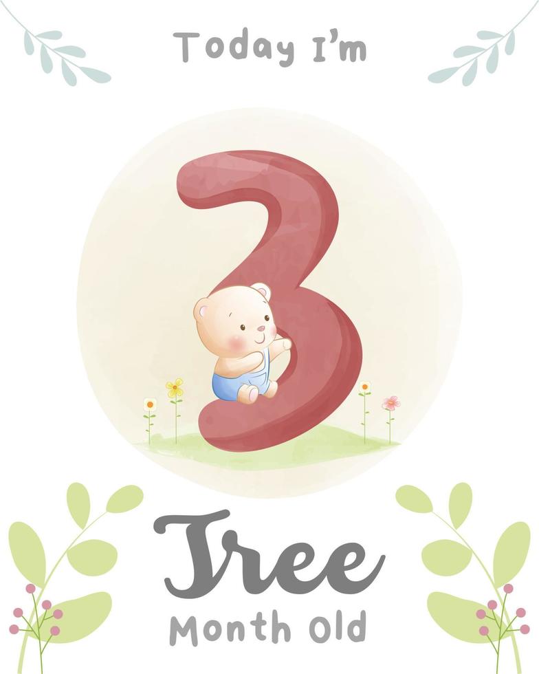Cute baby bear, Baby shower milestone cards 03 month old vector