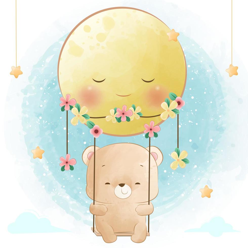 lindo oso se balancea en una luna vector