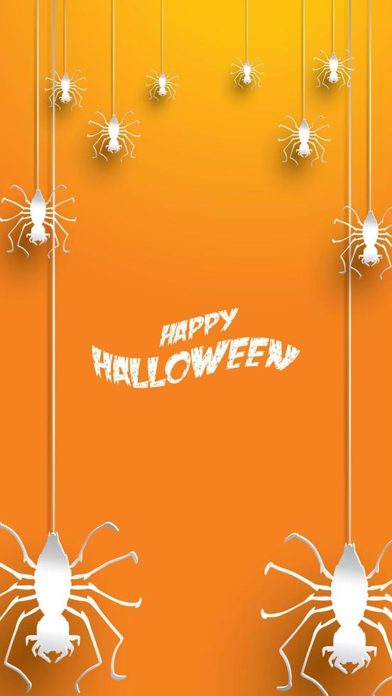 Halloween background with spider in paper art carving style. banner, poster, Flyer or invitation template party. Vector illustration.
