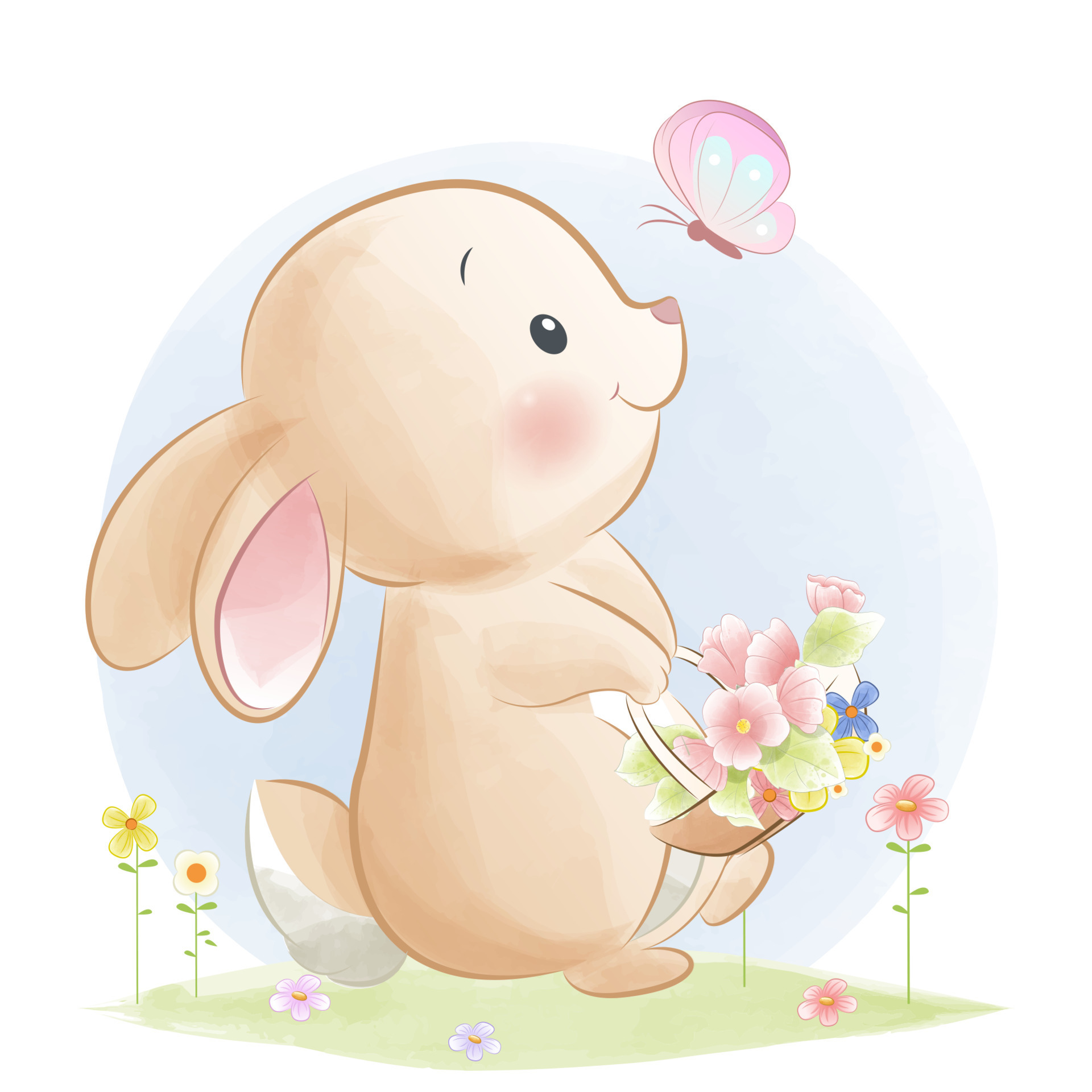 Cute bunny holding flower basket 10005279 Vector Art at Vecteezy