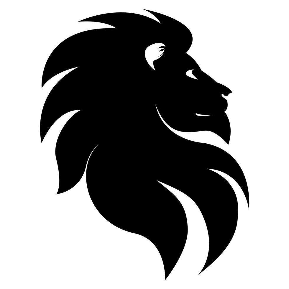 Black and white silhouette of a lion. Portrait of a lion. Lion head. Design for logo, trademark, tattoo, striker. Vector illustration isolated on transparent background