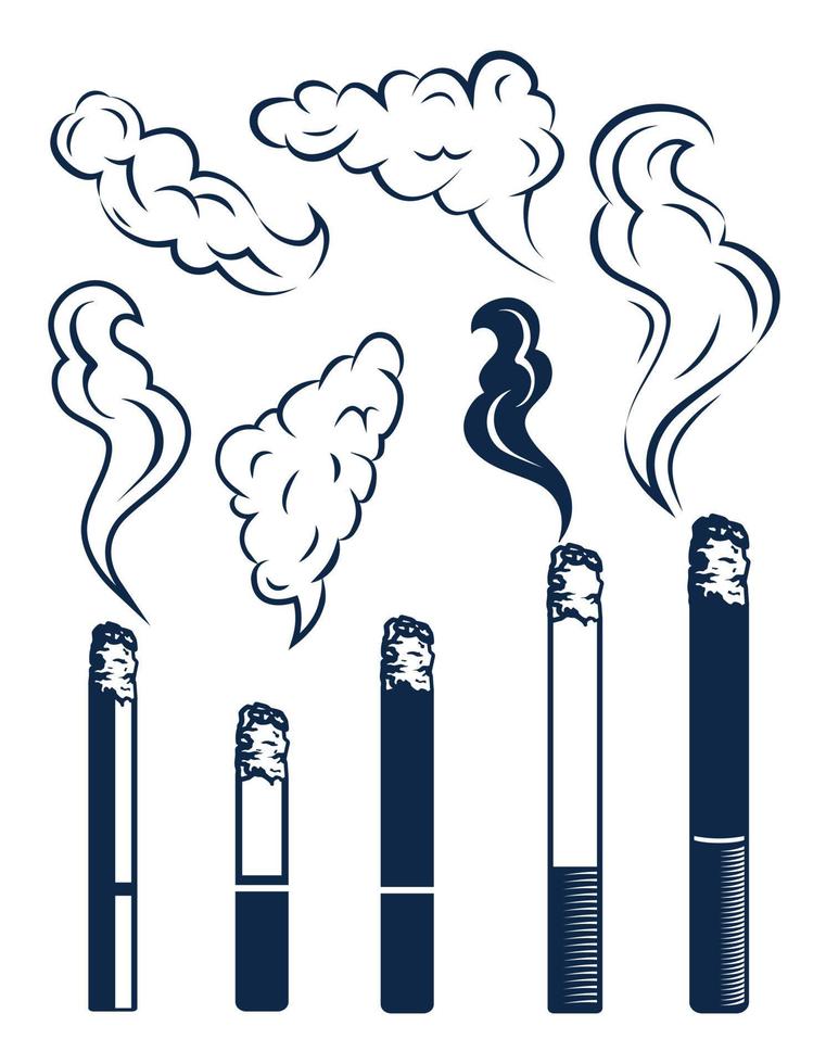 colección de vectores de imágenes prediseñadas de humo y cigarrillos, conjunto de vectores de imágenes prediseñadas de humo, fondo blanco con vector libre.